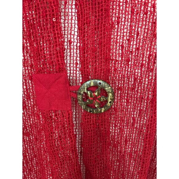 Kaktus Red Sheer Open Knit Sparkle Boho Asymmetrical Top XXL NWT Whimsigoth - Picture 7 of 13